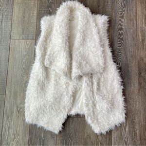 White Fuzzy Cascading Sleeveless Vest